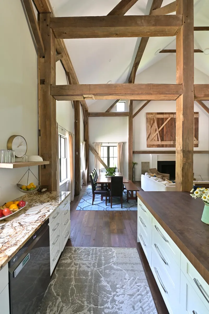 Two-story timber frame entry with original sawn oak posts in Delaware, Ohio