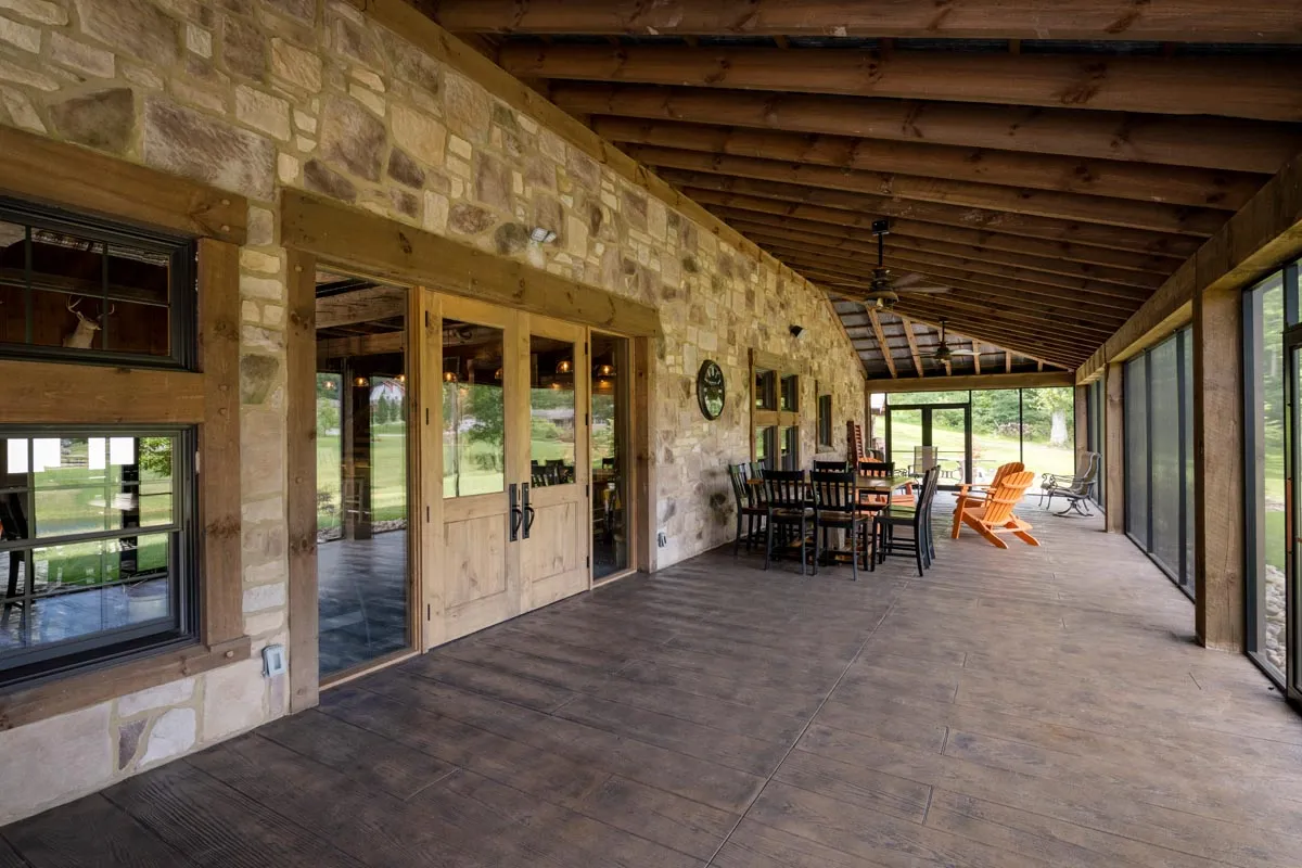 Full kitchen with custom cabinetry inside the converted Dover Party Barn in Ohio