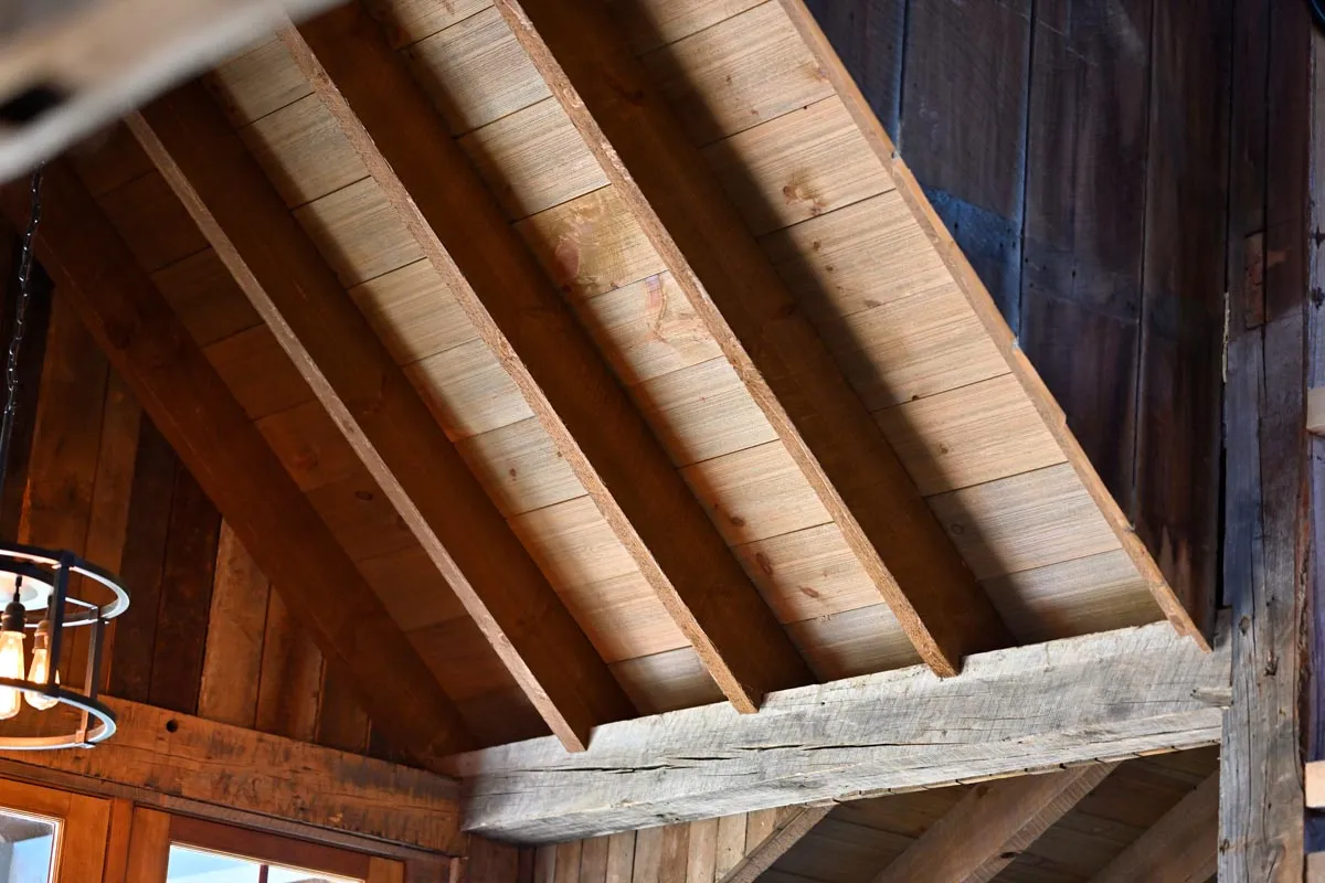Antique timber frame raised during an Ohio barn home reconstruction