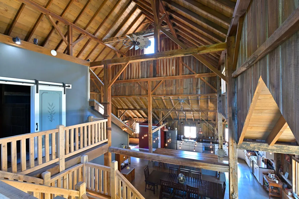 Hand-finished vintage timber joinery detail in an Ohio barn restoration