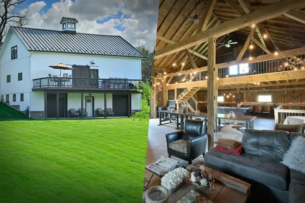 View from the loft seating through to the rear deck of the Richardson Party Barn in Stow, Ohio